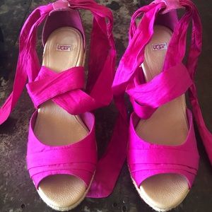 Hot Pink UGG Wedges with Ankle Ties